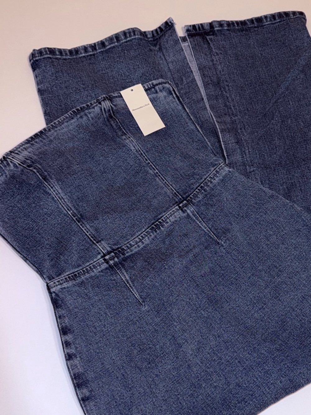NWT Abercrombie & Fitch Strapless Denim Midi Dress Medium Wash Mila XXS 00 0 - Picture 12 of 16